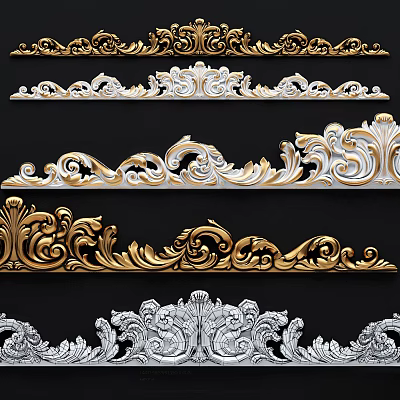 Intricate Decorative Carvings With Ornate Curved Patterns In Gold And White Tones 3d model