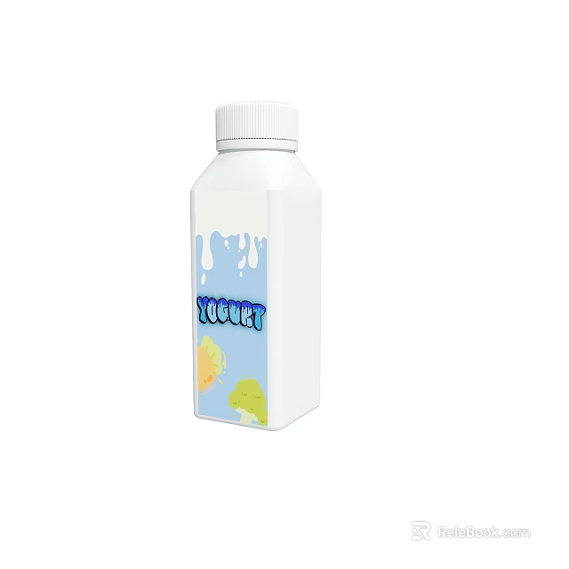 White Plastic Yogurt Bottle With Colorful Fruit Design And Dripping Effect 3d model 