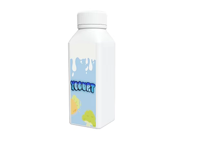 White Plastic Yogurt Bottle With Colorful Fruit Design And Dripping Effect 3d model