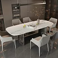 Modern Dining Table Set With Marble Top Light Gray Chairs And Decorative Vase 3d model