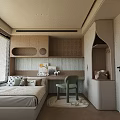 Tatami Bedroom Interior Design With Tatami Bed Storage Cabinets Desk Green Chair And Wall Decor