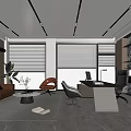 Modern Office Interior Open Layout With Large Windows Blinds Sofa Desk Chair And Plant