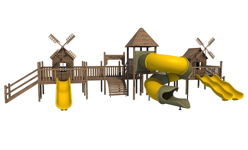 Modern slide large wooden slide combination 3d model