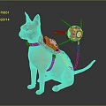 Sphynx Cat With Blue Harness And Red Spiked Ball Attached By Chain
