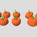 Fresh Ripe Orange Pumpkins with Green Stems Arranged Together in Group