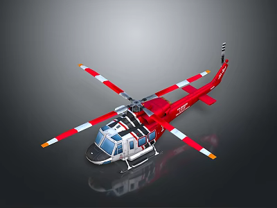 Red Aerospace Helicopter with Red and White Rotors Reflective Bottom and Blue Details 3d model