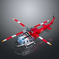 Red Aerospace Helicopter with Red and White Rotors Reflective Bottom and Blue Details