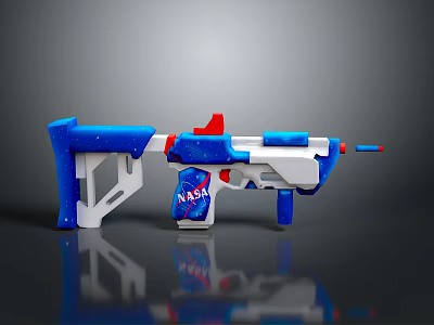 NASA Themed Toy Gun Design With Blue White Red Colors And Logo 3d model