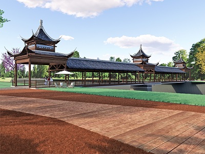 Chinese Landscape Bridge Covered Bridge Wind and Rain Covered Bridge Junzhai Bridge model