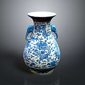 Traditional Blue And White Dragon Pattern Vase With Elephant Ear Handles Sculpture Carving