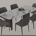Modern Dining Table Set with White Marble Tabletop and Six Gray Brown Chairs 3d model