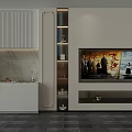 Modern Minimalist TV Wall Design With White Storage Cabinets And Built-in TV
