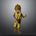 Cartoon Style Monkey Character In Yellow Outfit With Hat And Pointing Gesture