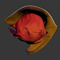 3D Styled Cartoon Character With Red Hair Black Headband And Yellow Coat