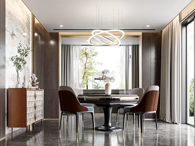 Hotel Mahjong Room Modern Interior With Table Chairs Chandelier And Curtains 3d model