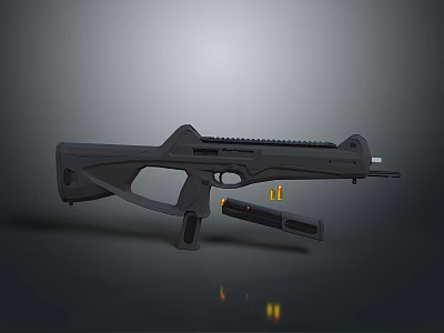 Modern Black Tactical Rifle With Rail Magazine And Ammunition Bullets 3d model