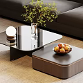 Modern Coffee Tables With Black Glass Top Brown Wooden Design And Decorative Vase Fruits Bowl