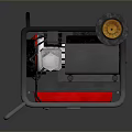 Portable Generator With Black Frame Yellow Wheels And Red Base Metal Structure