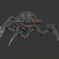 Futuristic Mechanical Spider With Sharp Metal Claws Yellow Accents And Orange Flame Effects