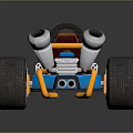 Blue and Orange Toy Go Kart With Large Wheels Orange Seat and Exhaust Pipes
