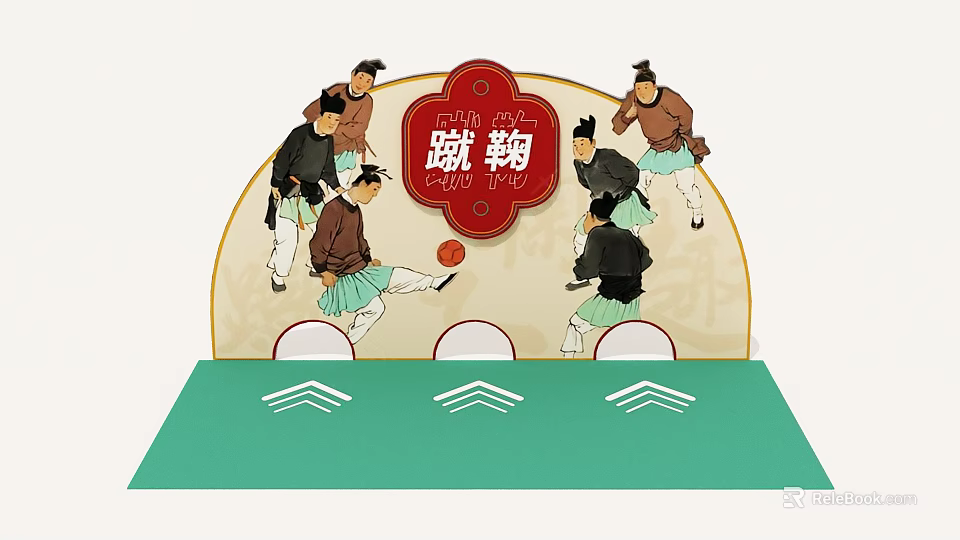 Interactive Area With Cuju Theme And People In Traditional Costumes Playing Football 3d model 