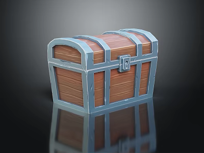 3D Rendered Wooden Treasure Chest With Blue Metal Straps And Lock 3d model