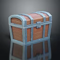 3D Rendered Wooden Treasure Chest With Blue Metal Straps And Lock