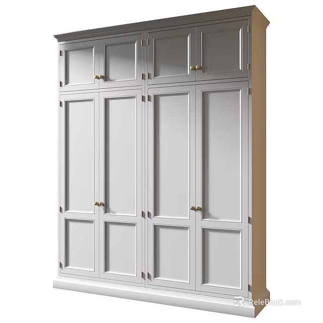 Sleek Entryway Cabinet Sideboard With White Doors Gold Handles And Modern Design 3d model 