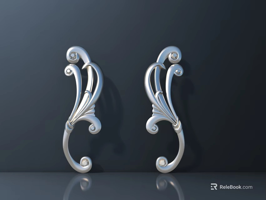 Elegant Silver Decorative Handles With Curved Ornate Patterns On Dark Background 3d model