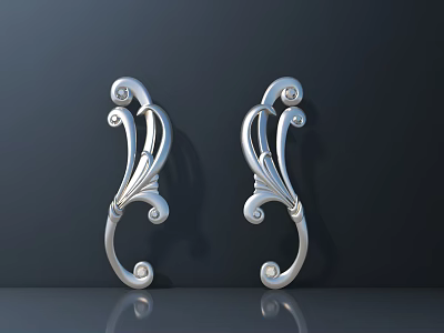 Elegant Silver Decorative Handles With Curved Ornate Patterns On Dark Background 3d model