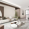 Modern Living Dining Room Interior With TV Wall Bookshelf Decorative Painting And Marble Top