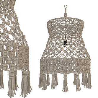 Bohemian natural holiday lace lampshade chandelier 3d model