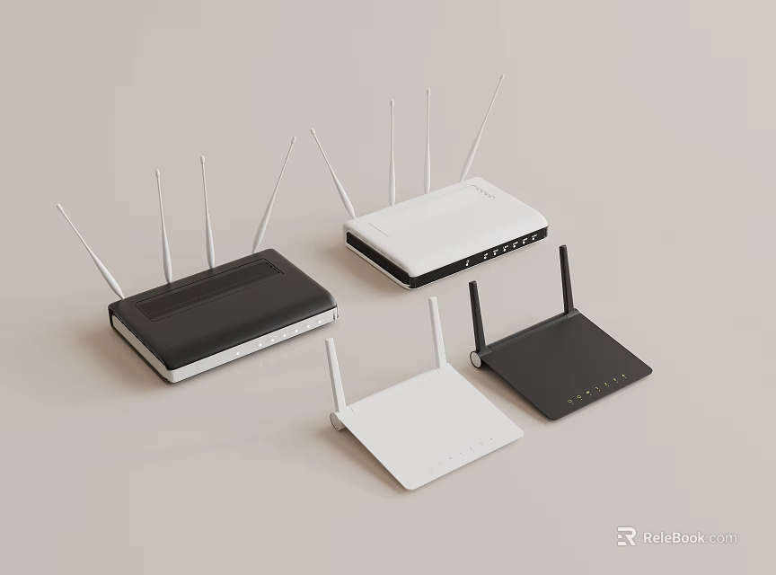 Wireless Routers In Black And White With Multiple Antennas And Modern Designs 3d model 