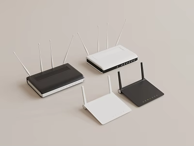 Wireless Routers In Black And White With Multiple Antennas And Modern Designs 3d model
