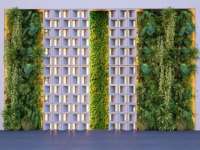 Modern Green Plant Wall Design With Vertical Grid Structure And Lush Foliage 3d model
