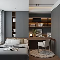 Tatami Bedroom Interior Design With Tatami Bed Built in Bookshelves Wooden Desk And Warm Lighting