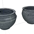 Two Gray Textured Ceramic Vessels with Round Mouth and Decorative Patterns 3d model
