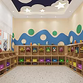 Colorful Kindergarten Classroom With Learning Spaces And Furniture