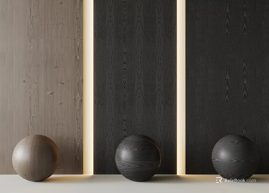 Wall Panels In Varied Tones With Decorative Spheres And Lighting 3d model