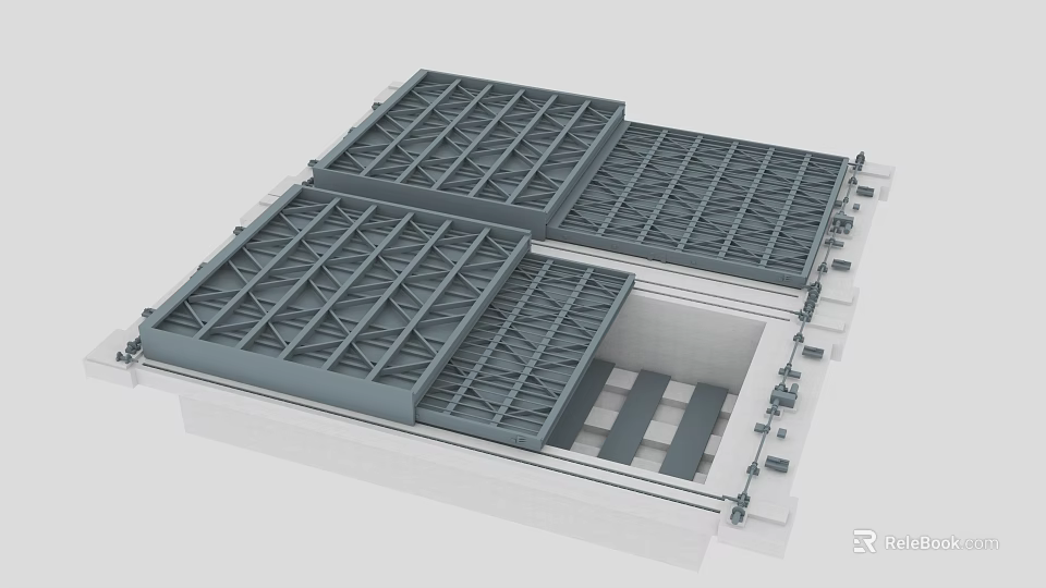 Industrial Equipment Metal Grating Platform Structure Featuring Heavy Duty Frame Components 3d model 