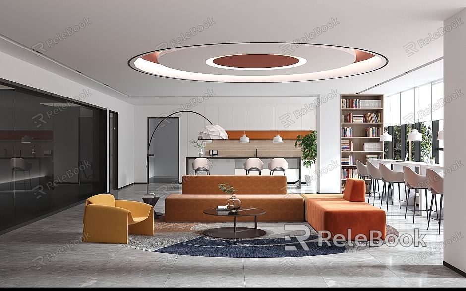 Leisure Area Coffee Room Study Room Book Bar Sofa Combination model