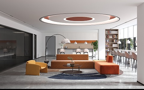 Leisure Area Coffee Room Study Room Book Bar Sofa Combination 3d model