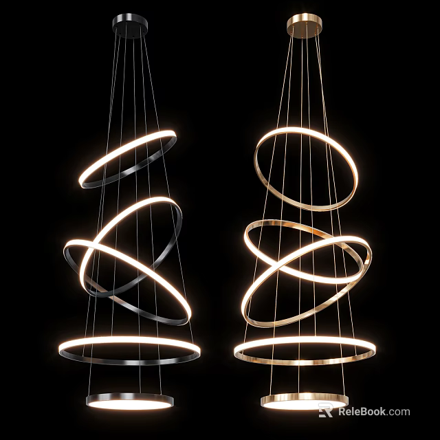 Modern Circular Ring Chandelier with LED Light Multiple Layers Black and Gold Finish 3d model