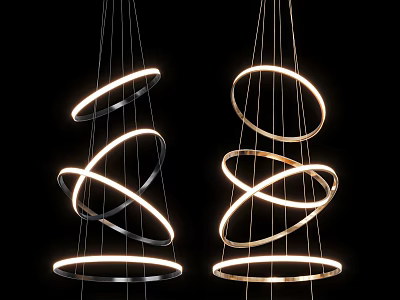 Modern Circular Ring Chandelier with LED Light Multiple Layers Black and Gold Finish 3d model