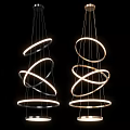 Modern Circular Ring Chandelier with LED Light Multiple Layers Black and Gold Finish 3d model