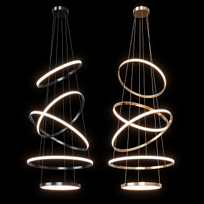 Modern Circular Ring Chandelier with LED Light Multiple Layers Black and Gold Finish 3d model
