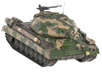 Military Armored Tank With Camouflage Paint Turret Gun Barrel Machine Gun And Tracks 3d model