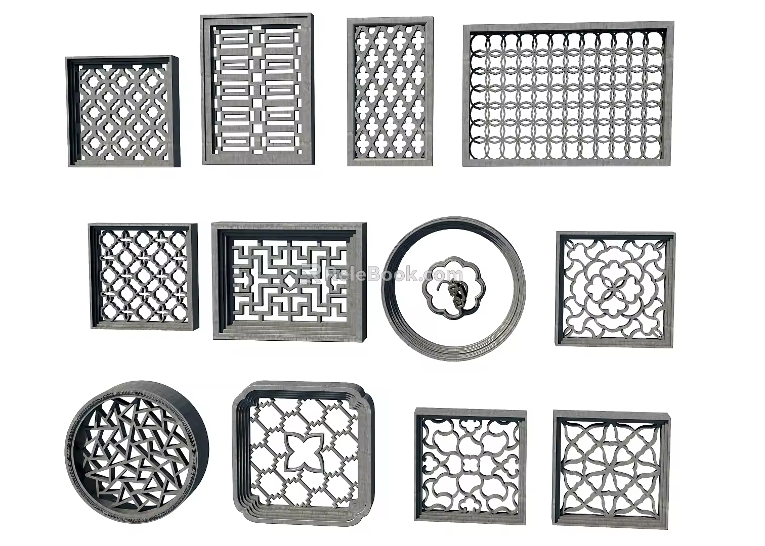 New Chinese-style openwork window grilles 3d model