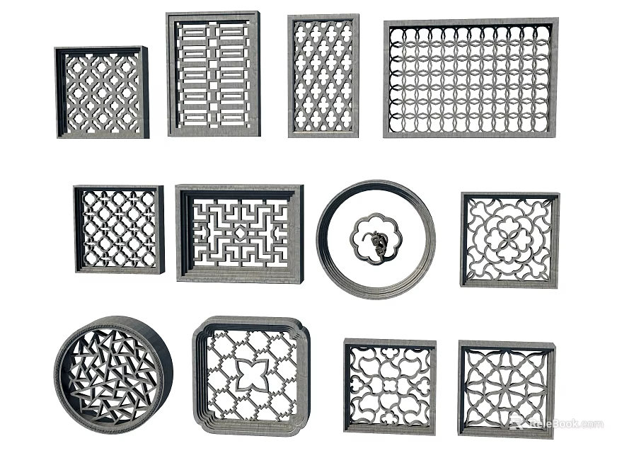 Decorative Lattice Windows With Various Ornate Patterns And Different Shapes For Home Decoration 3d model 