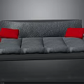 Gray Four Seat Sofa With Red Armrests And Red Cushions Textured Surface Modern Design